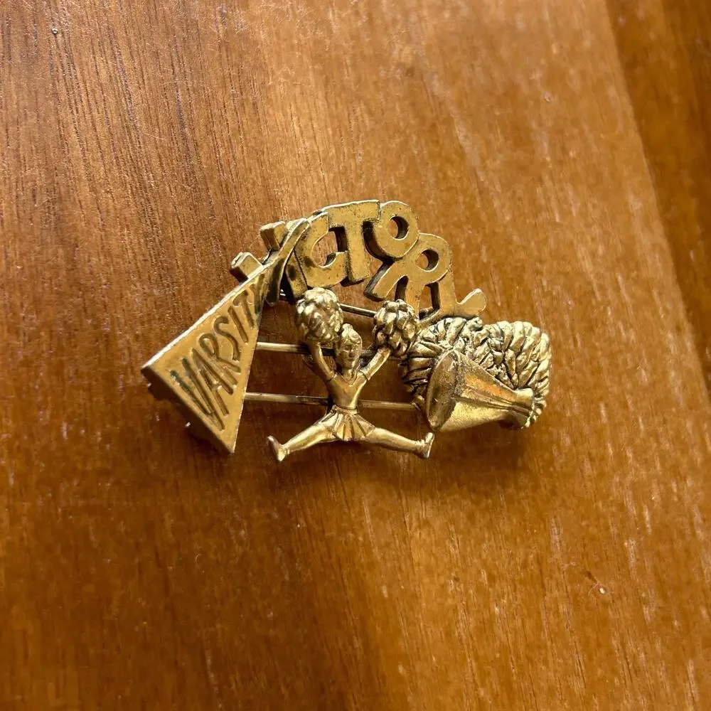 Vintage Moving Cheerleader Brooch, Gold Tone 